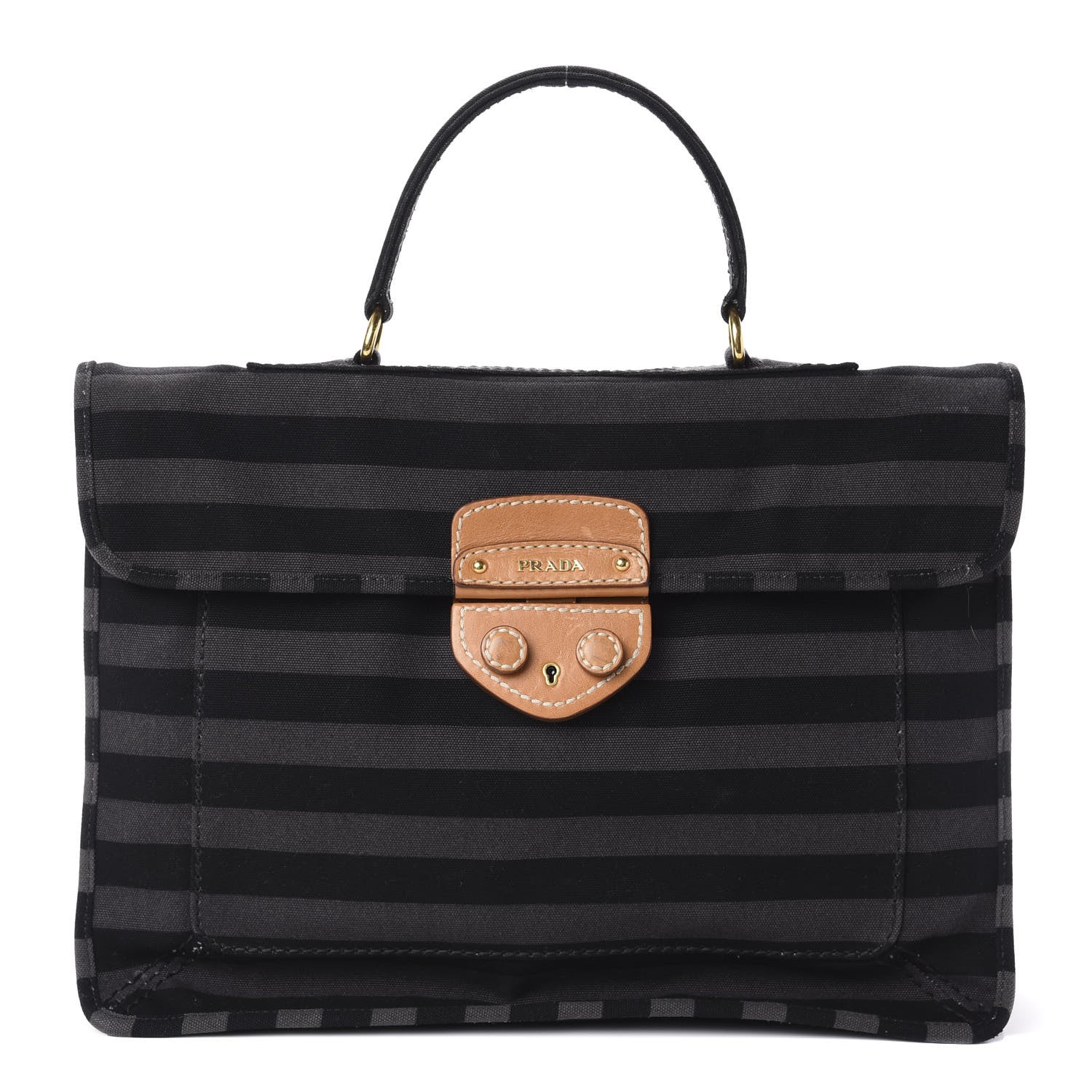 Prada Canvas Canapa Righe Striped Top Handle Satchel Gendarme 1 of 9