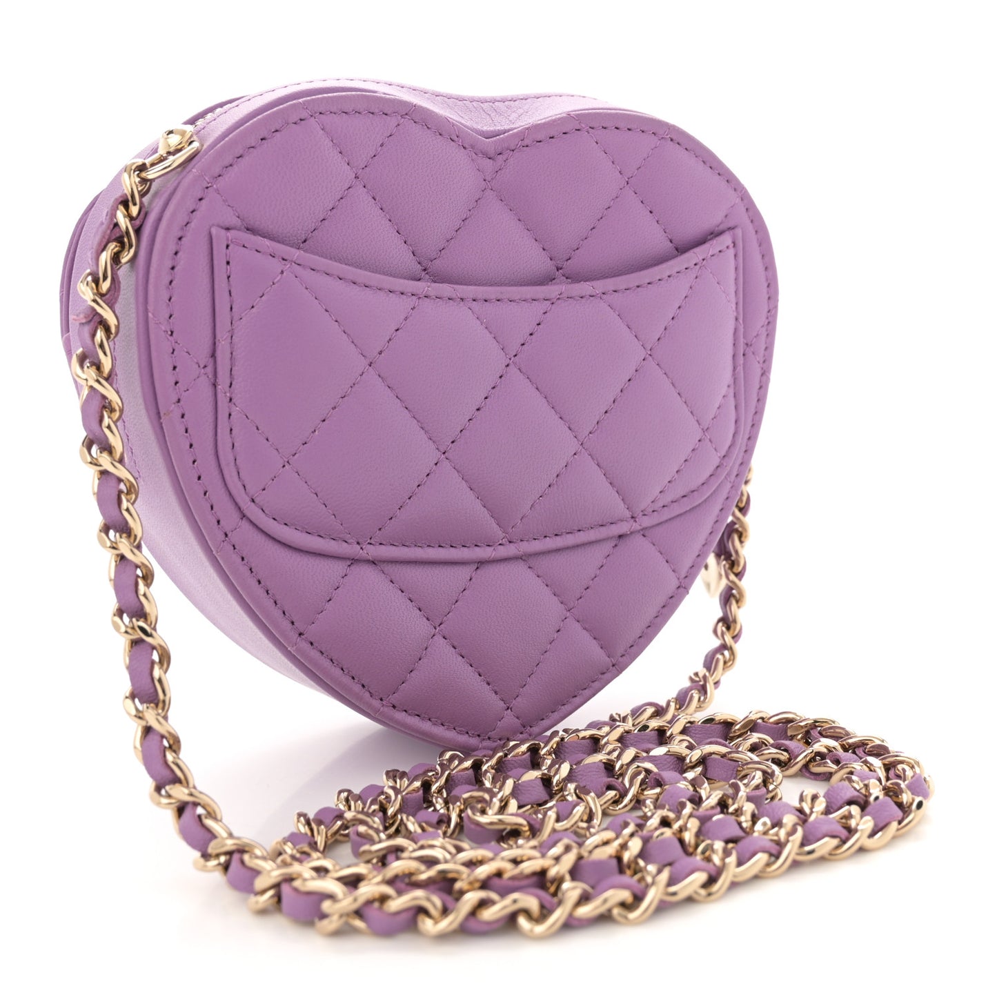 Lambskin Quilted CC In Love Heart Clutch With Chain Purple