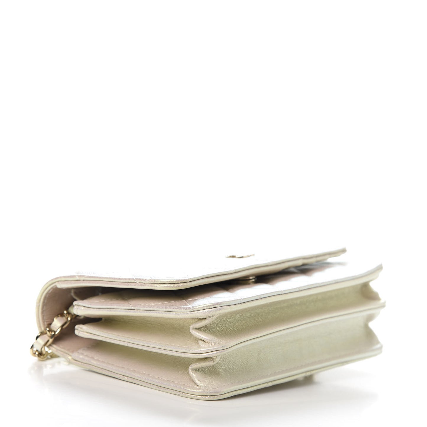Iridescent Lambskin Quilted Mini Wallet On Chain WOC Ivory