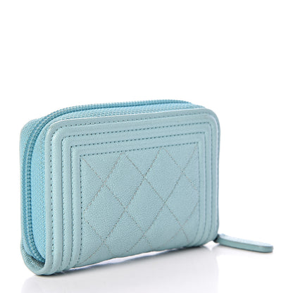 Chanel Caviar Quilted Boy Zip Around Card Holder Light Blue 3 of 9