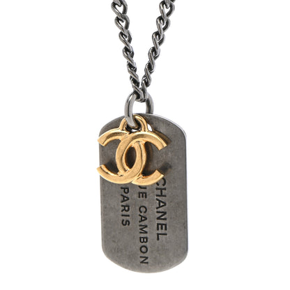Chanel Ruthenium ID Dog Tag Charm Necklace Silver Gold 4 of 6