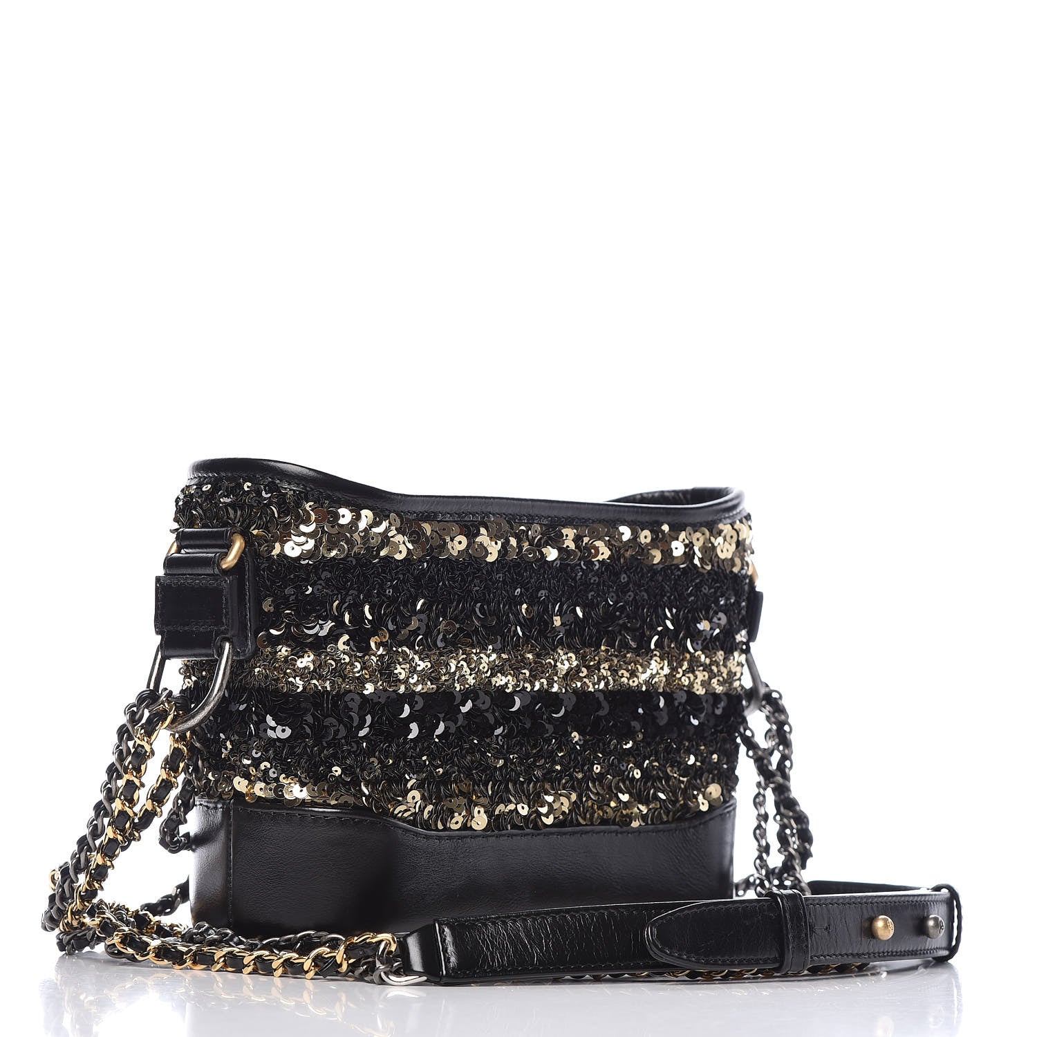 Chanel Sequin Calfskin Small Gabrielle Hobo Black Gold 3 of 9