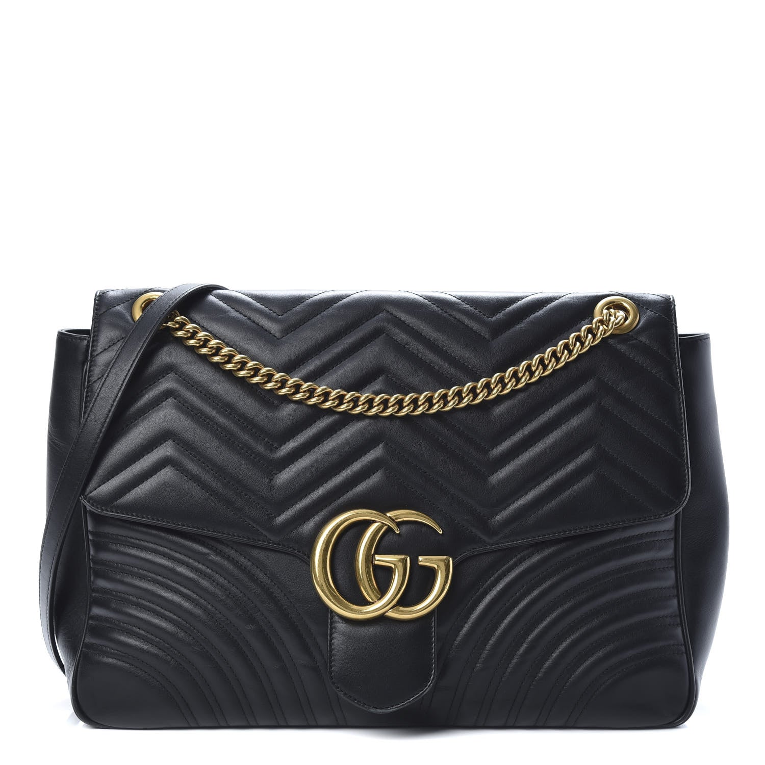Gucci Calfskin Matelasse Large GG Marmont Shoulder Bag Black 1 of 20
