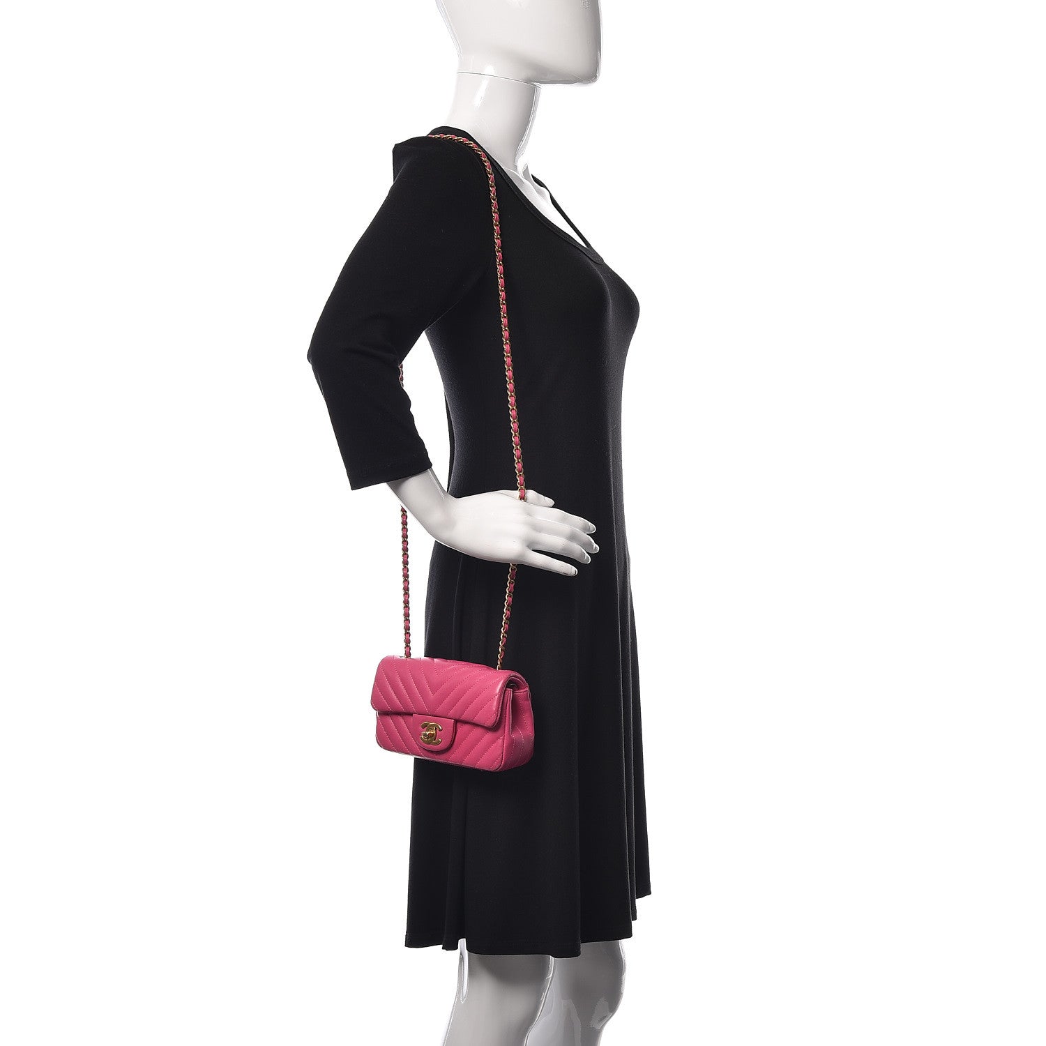 Chanel Lambskin Chevron Quilted Extra Mini Rectangular Flap Dark Pink 2 of 16