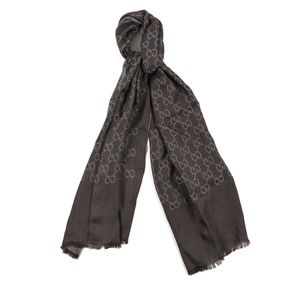 Gucci Wool Silk GG Monogram GGNat Scarf Dark Brown 1 of 4