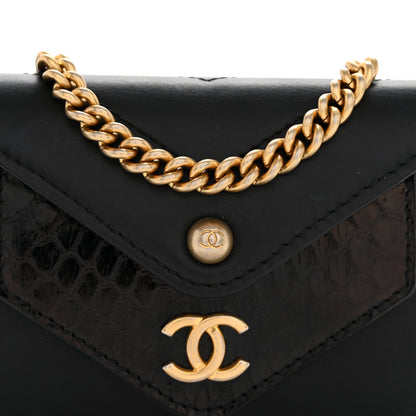 Chanel Snakeskin Calfskin Embossed Chevron Quilted CC Chain Wallet Black 9 of 11