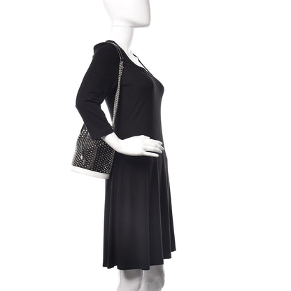 Christian Louboutin Silk Satin Calfskin Marie Jane Loubirun Studded Bucket Black Silver 3 of 12