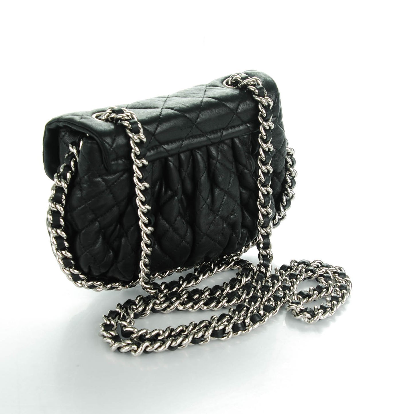 Washed Lambskin Quilted Mini Chain Around Flap Black