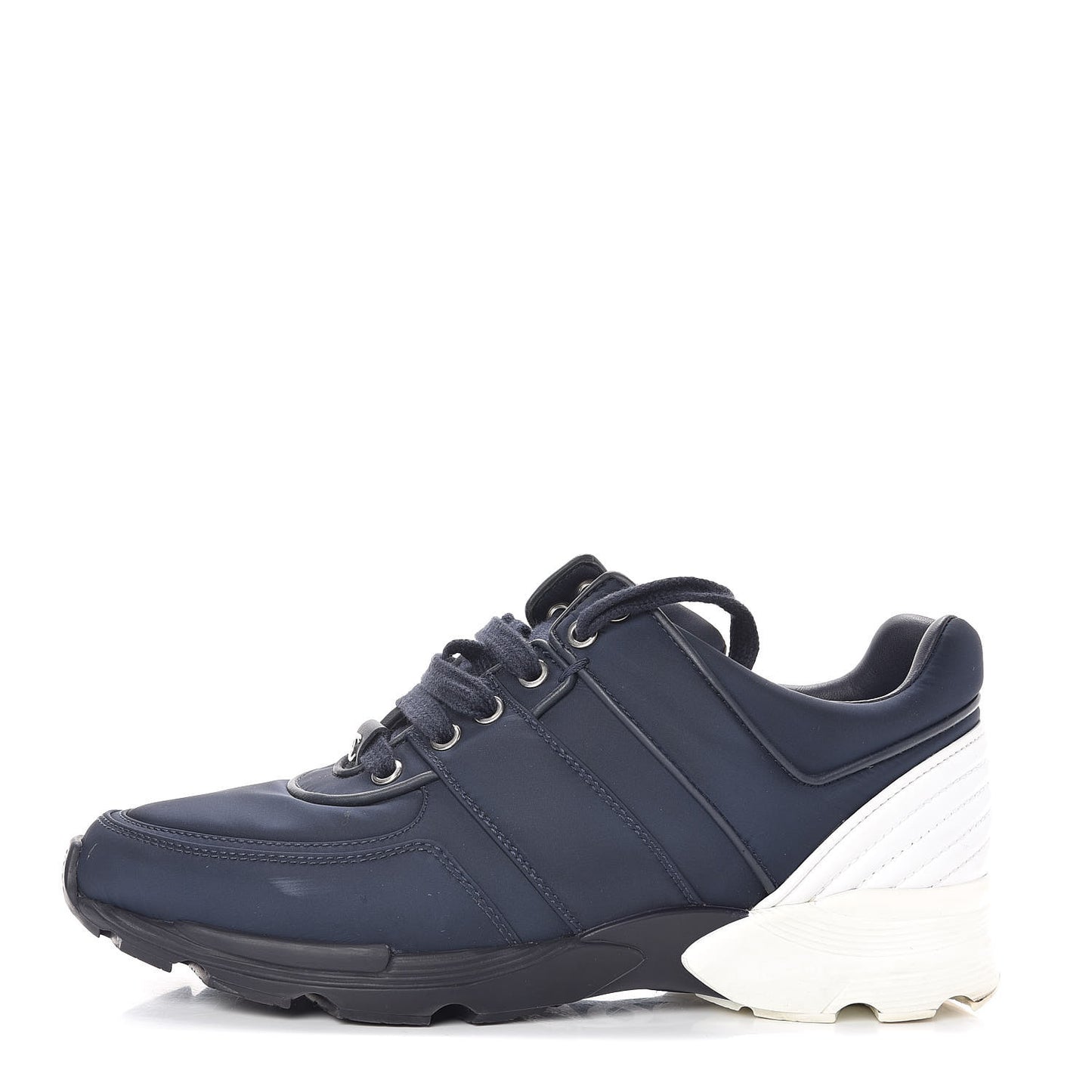 Nylon Calfskin CC Sneakers 37 Navy White