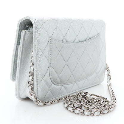 Chanel Metallic Lambskin Quilted Wallet On Chain WOC Silver 3 of 12