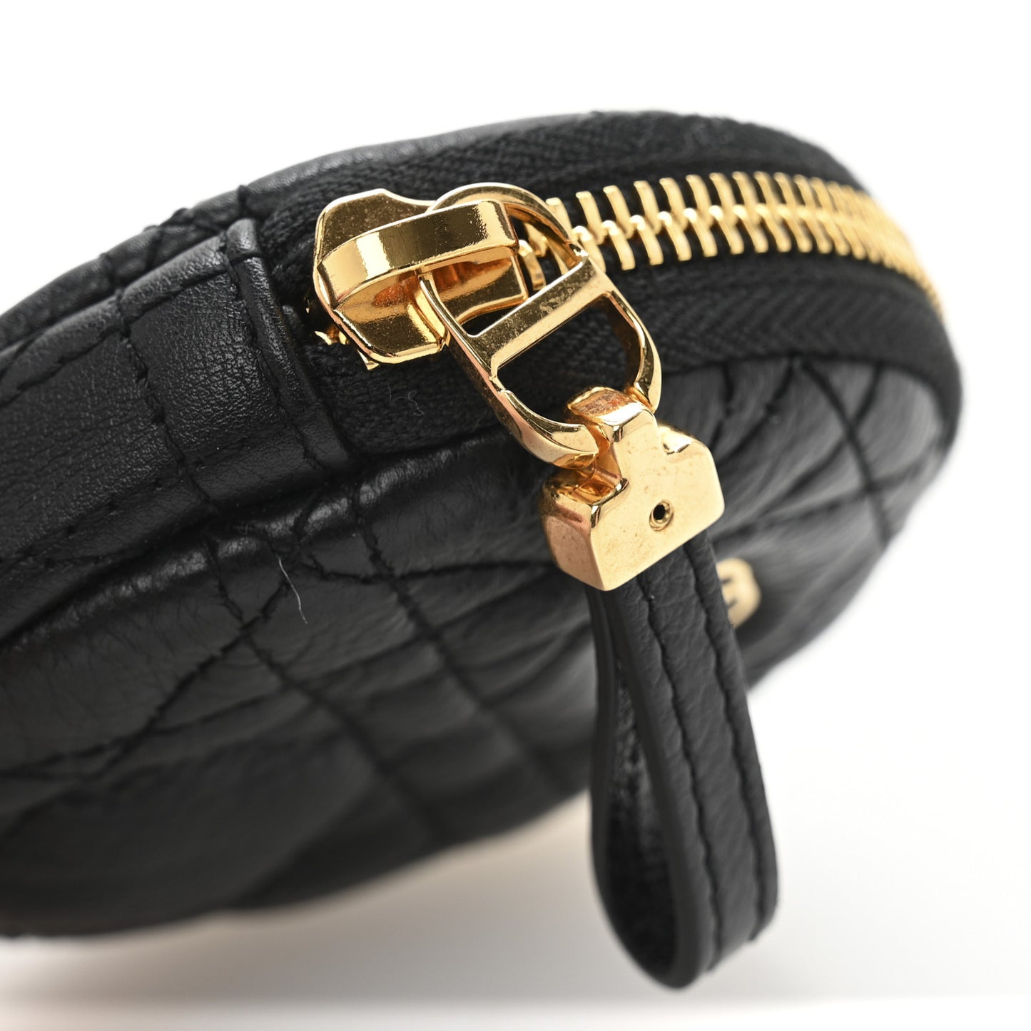Supple Calfskin Cannage Round Detachable Caro Coin Purse Black