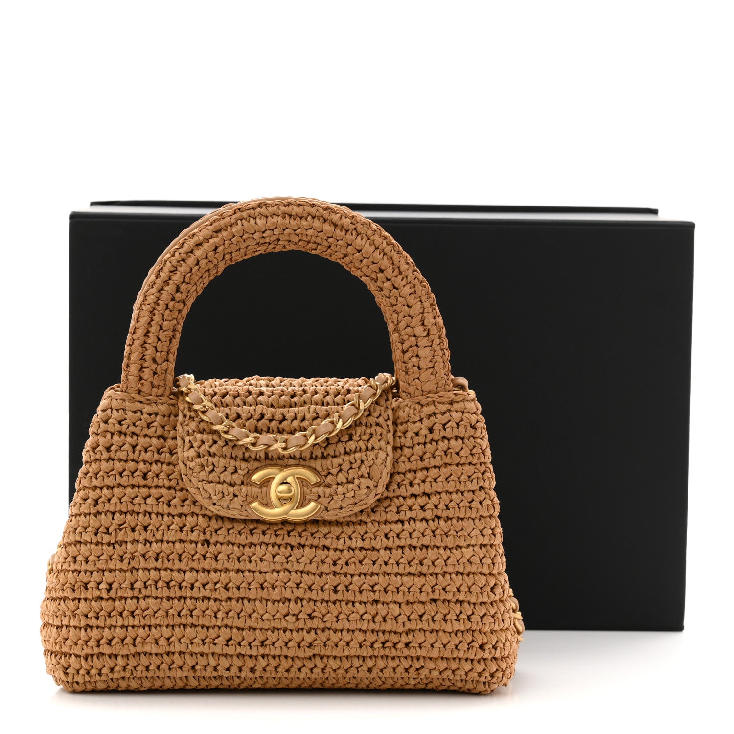 Chanel Braided Raffia Nano Kelly Flap Bag Dark Beige 11 of 11