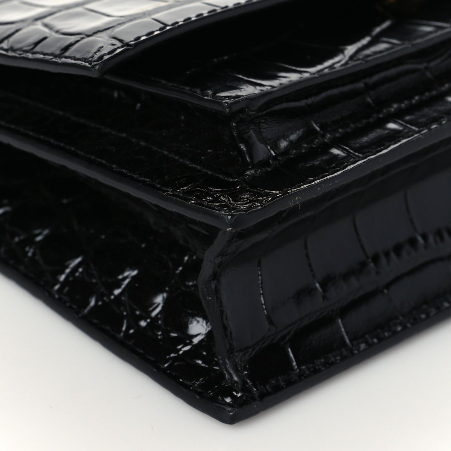 Shiny Calfskin Crocodile Embossed Sharp Crossbody Clutch Black