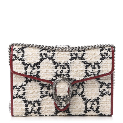 Gucci Tweed GG Monogram Mini Dionysus Chain Wallet White Black Romantic Cherry 1 of 11