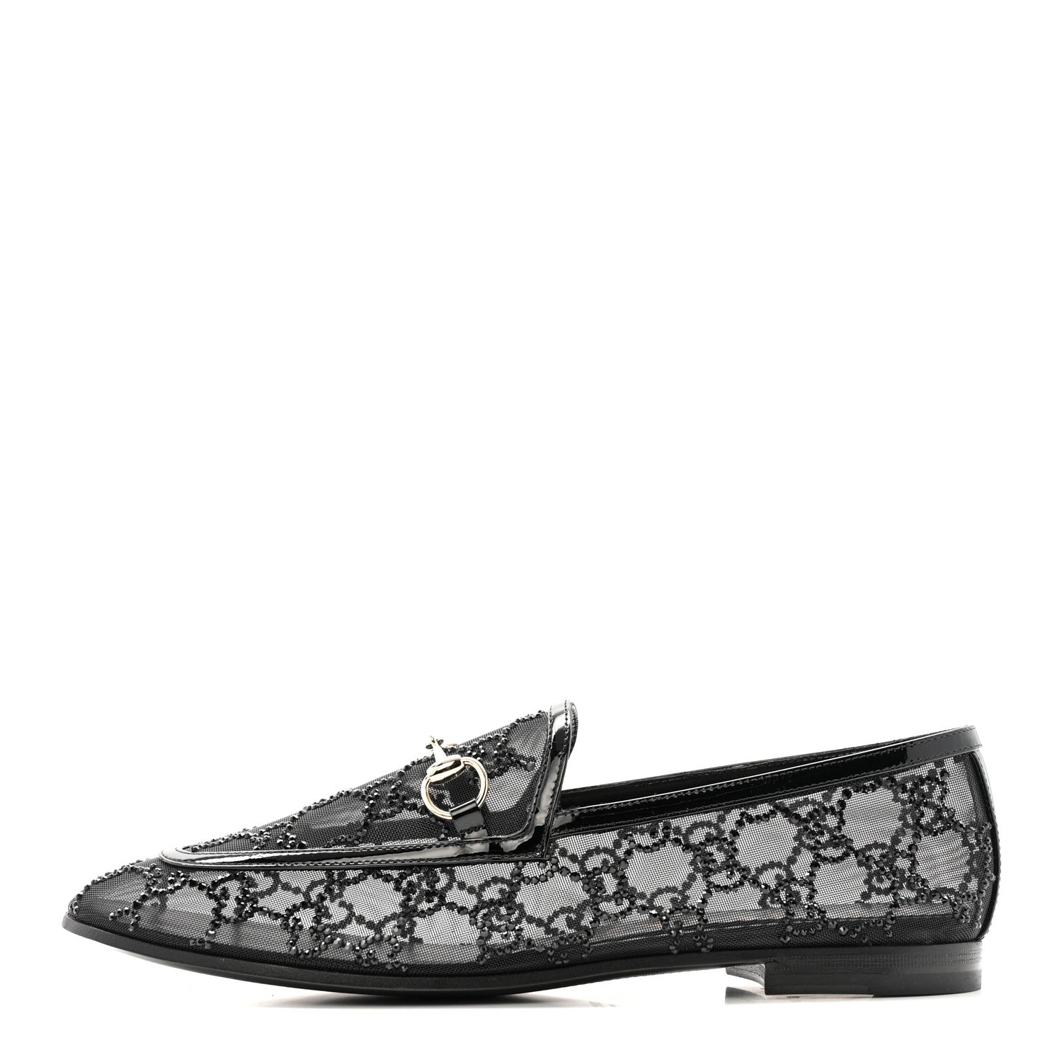 Gucci Tela Retino Kid Scamosciato Crystal GG Monogram Jordaan Loafer 38.5 Black 1 of 9