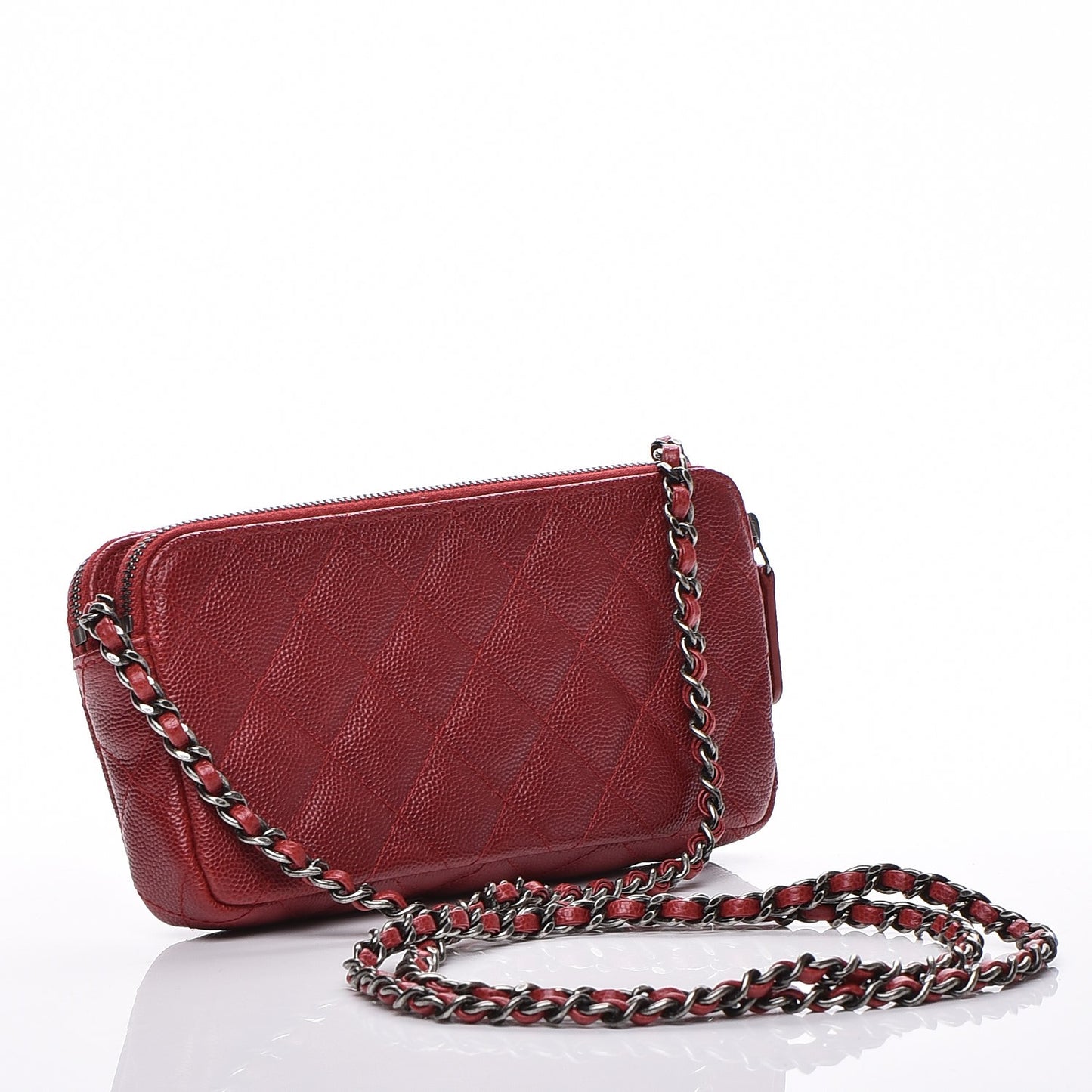 Caviar Quilted Small Clutch With Chain Red