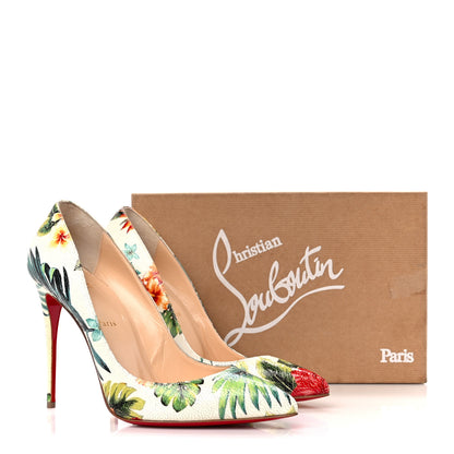 Christian Louboutin Crackled Calfskin Hawaiian Print Pigalle Follies 100 Pumps 40.5 White 9 of 9