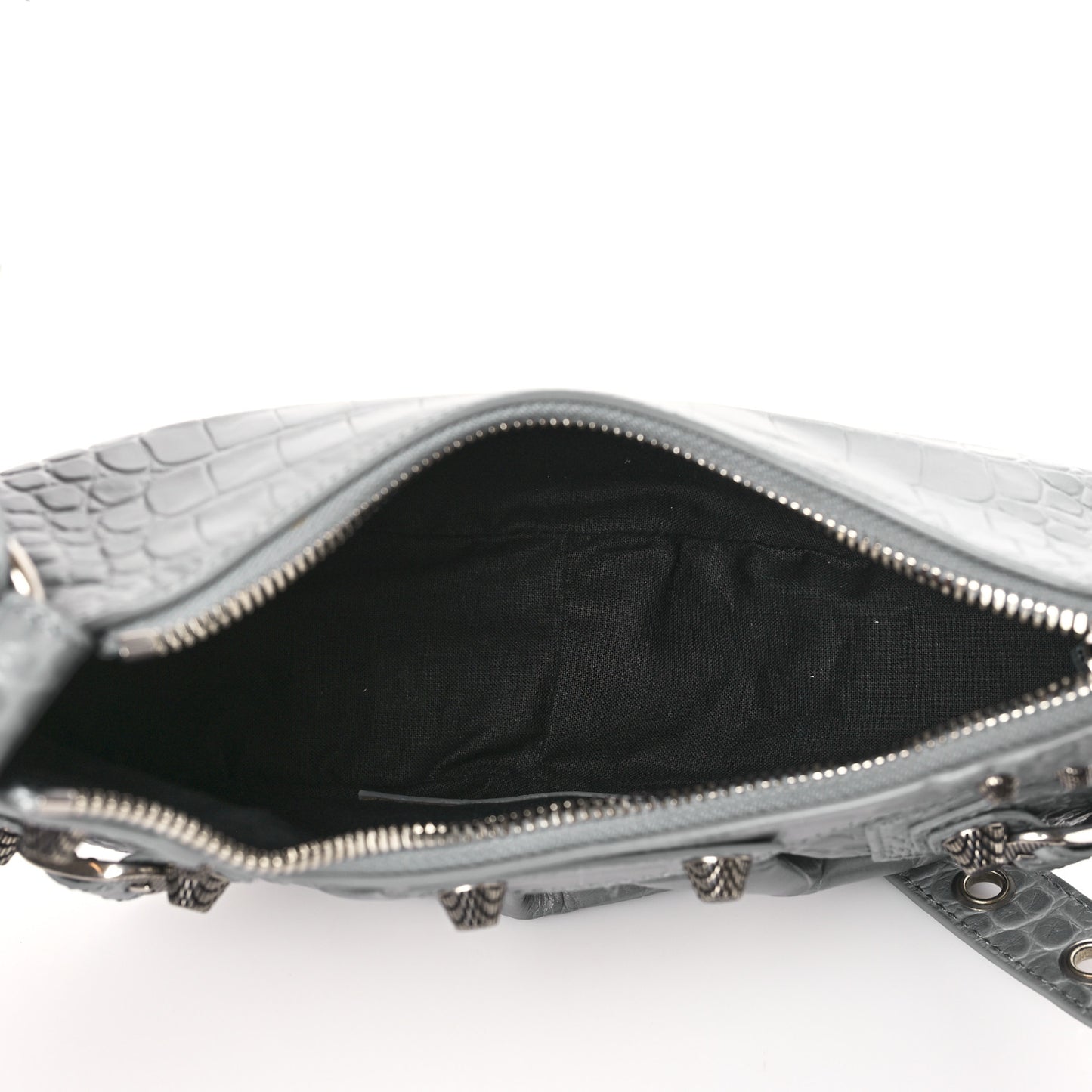 Extra Supple Calfskin Crocodile Embossed XS Le Cagole Shoulder Bag Balenciaga Grey