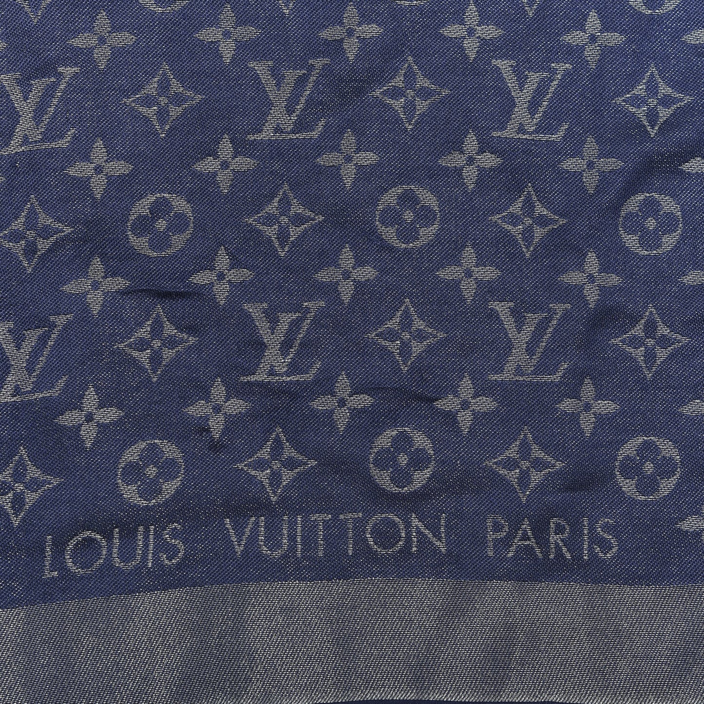 Wool Silk Monogram Shawl Blue Nuit