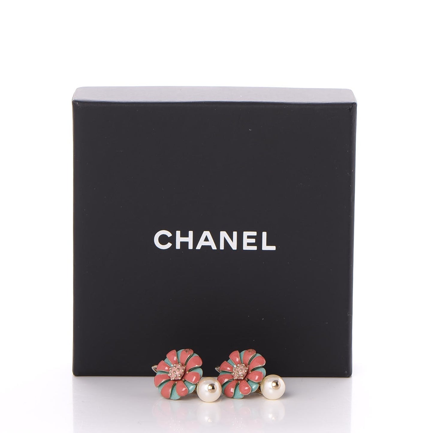 Enamel Pearl Flower Drop Earrings Light Gold