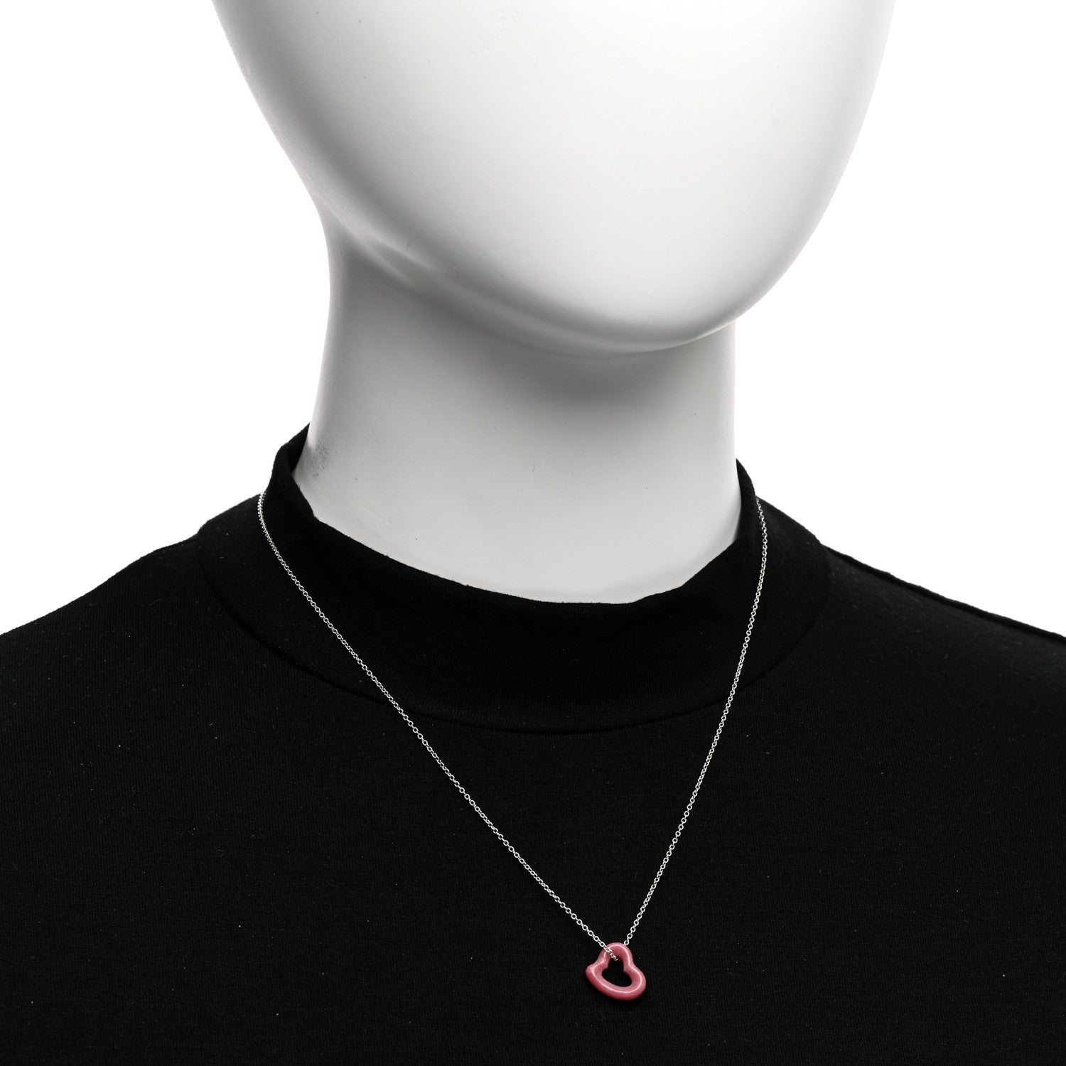 Tiffany Sterling Silver Rhodonite Elsa Peretti Open Heart Pendant Necklace 2 of 5