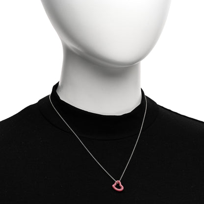 Tiffany Sterling Silver Rhodonite Elsa Peretti Open Heart Pendant Necklace 2 of 5