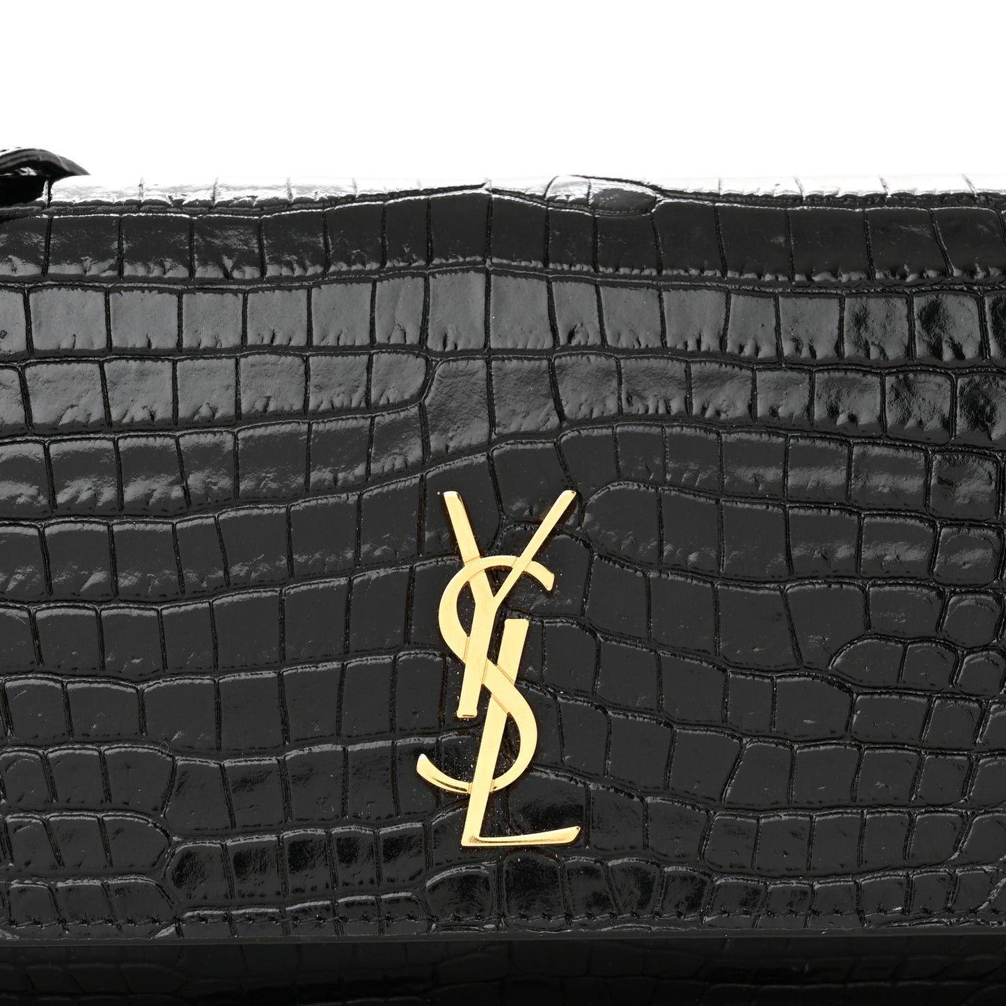 Crocodile Embossed Monogram Phone Holder Crossbody Black