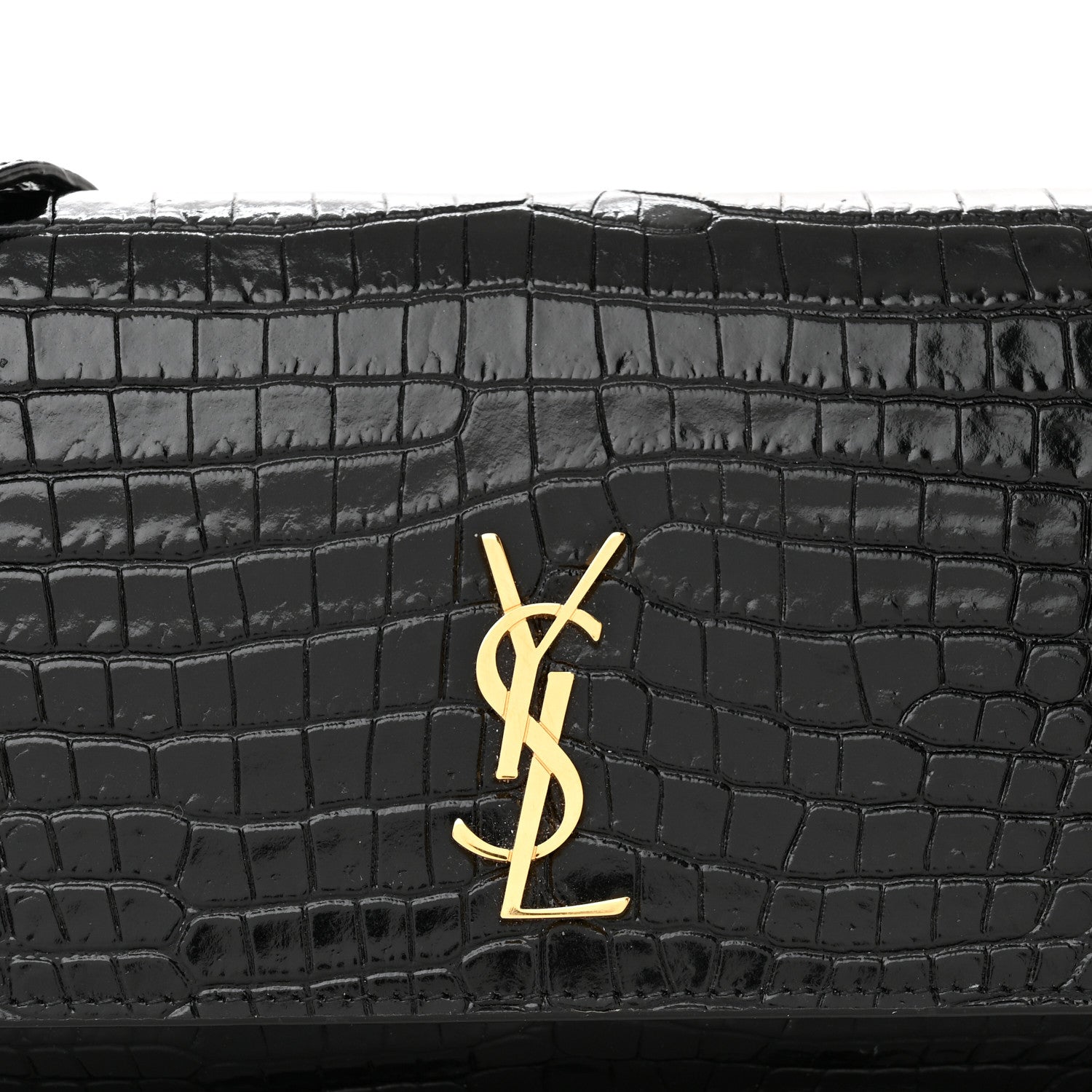 Saint Laurent Crocodile Embossed Monogram Phone Holder Crossbody Black 7 of 10