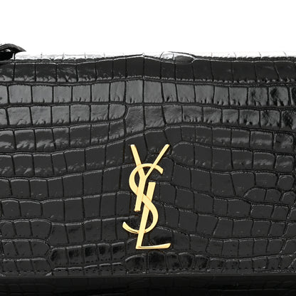 Saint Laurent Crocodile Embossed Monogram Phone Holder Crossbody Black 7 of 10