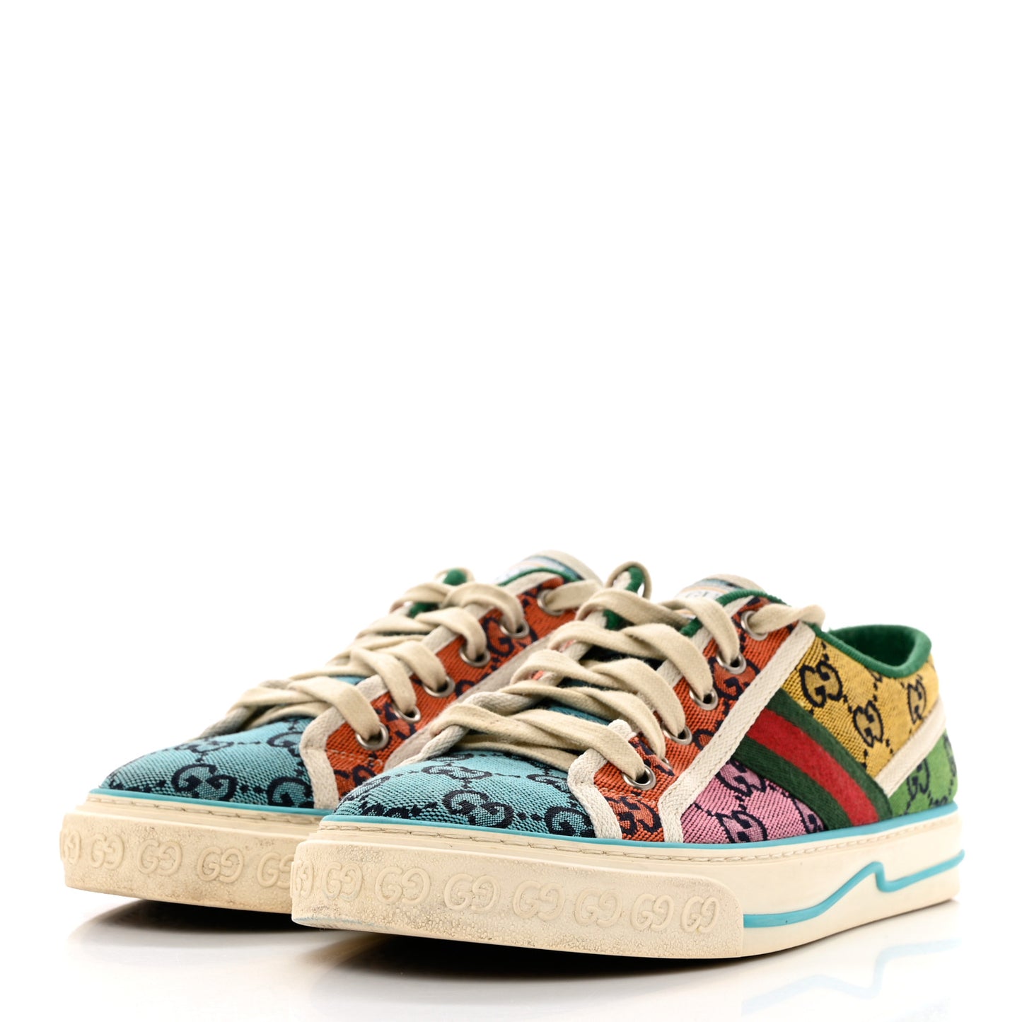 Monogram Multicolor Web Womens 1977 Tennis Sneakers 38 Light Blue Mystic White Tangerine