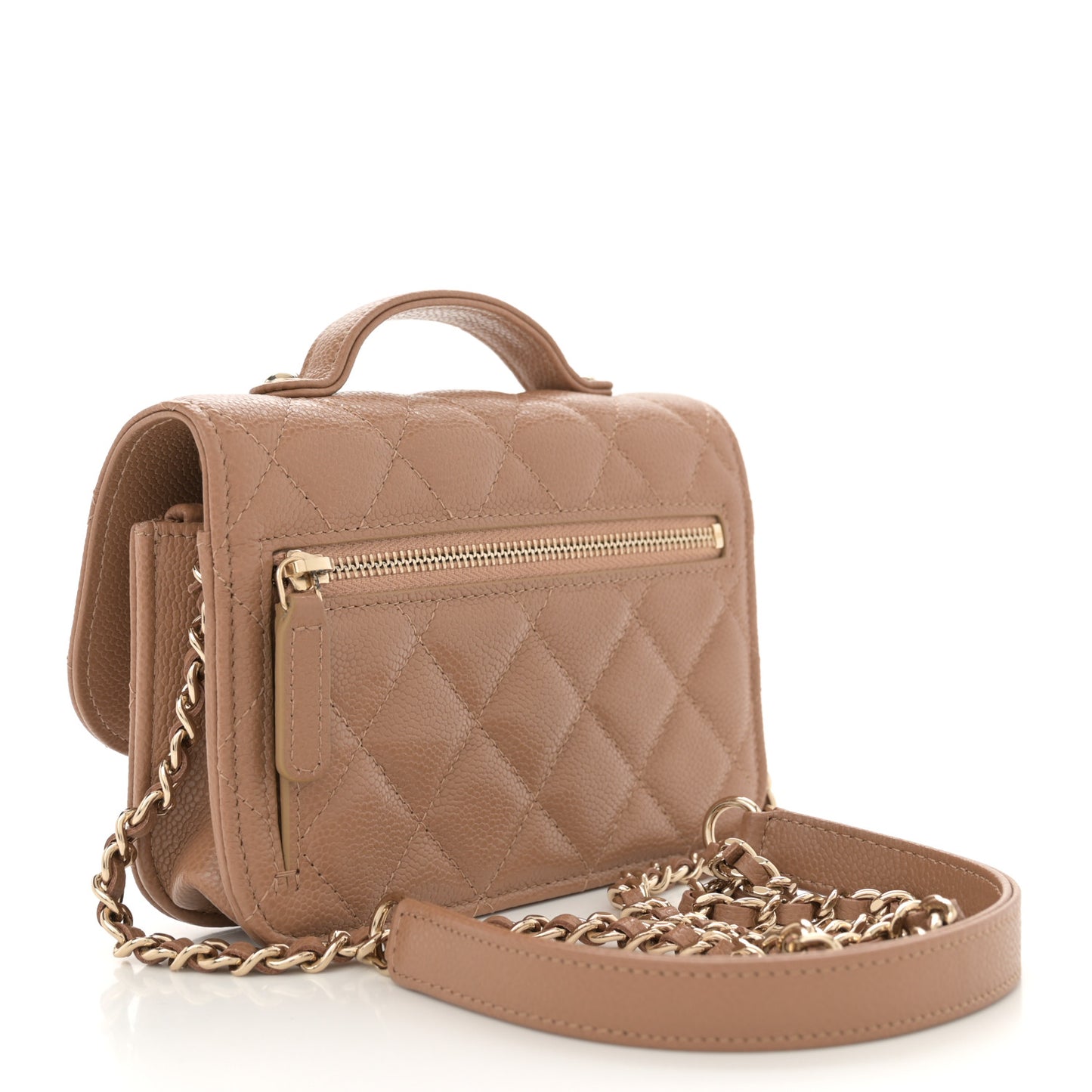 Caviar Quilted Business Affinity Clutch With Chain Flap Dark Beige