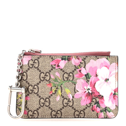 Gucci GG Supreme Monogram Blooms Key Ring Coin Case Beige Multicolor Dry Rose 1 of 6