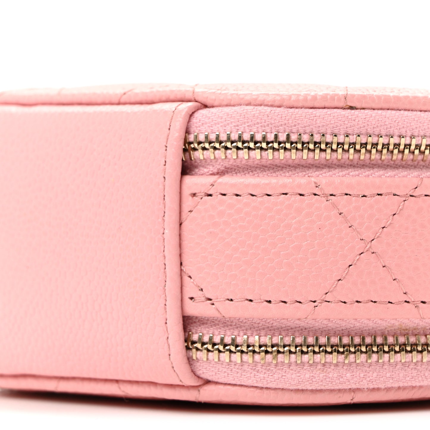 Caviar Quilted Round Handle With Care Vanity With Chain Pink