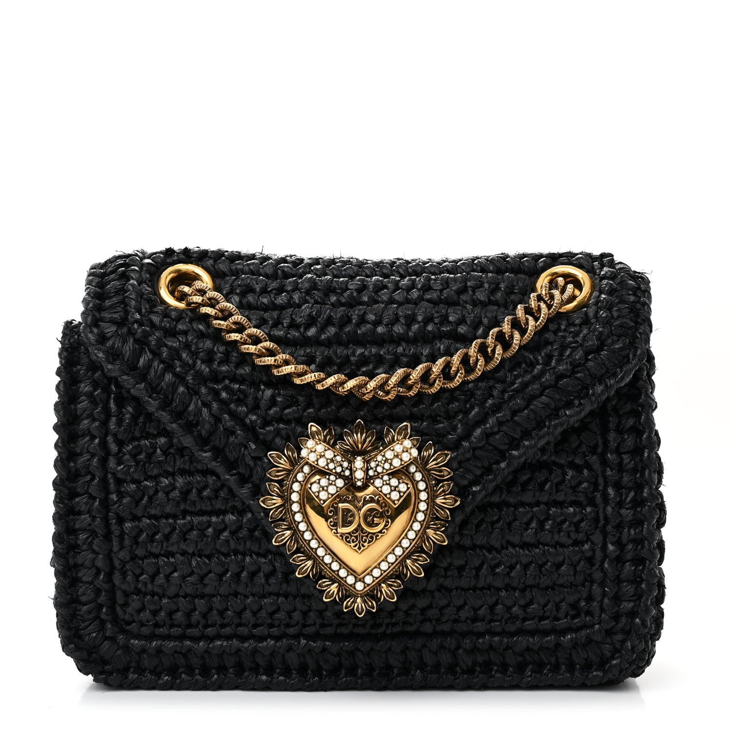 Dolce & Gabbana Raffia Woven Devotion Envelope Shoulder Bag Black 1 of 9