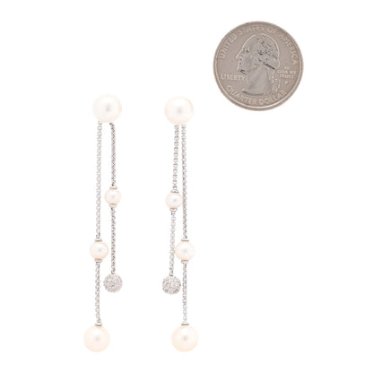 David Yurman Sterling Silver Diamond Cultured Pearl Two Row Pave Drop Earrings 2 of 5