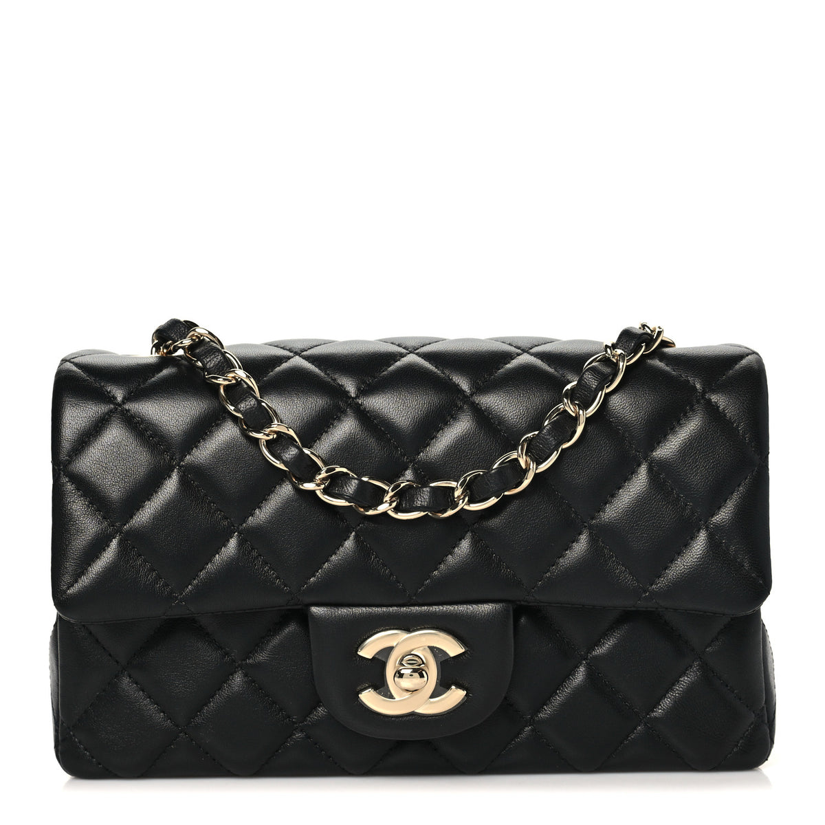 Lambskin Quilted Mini Rectangular Flap Black