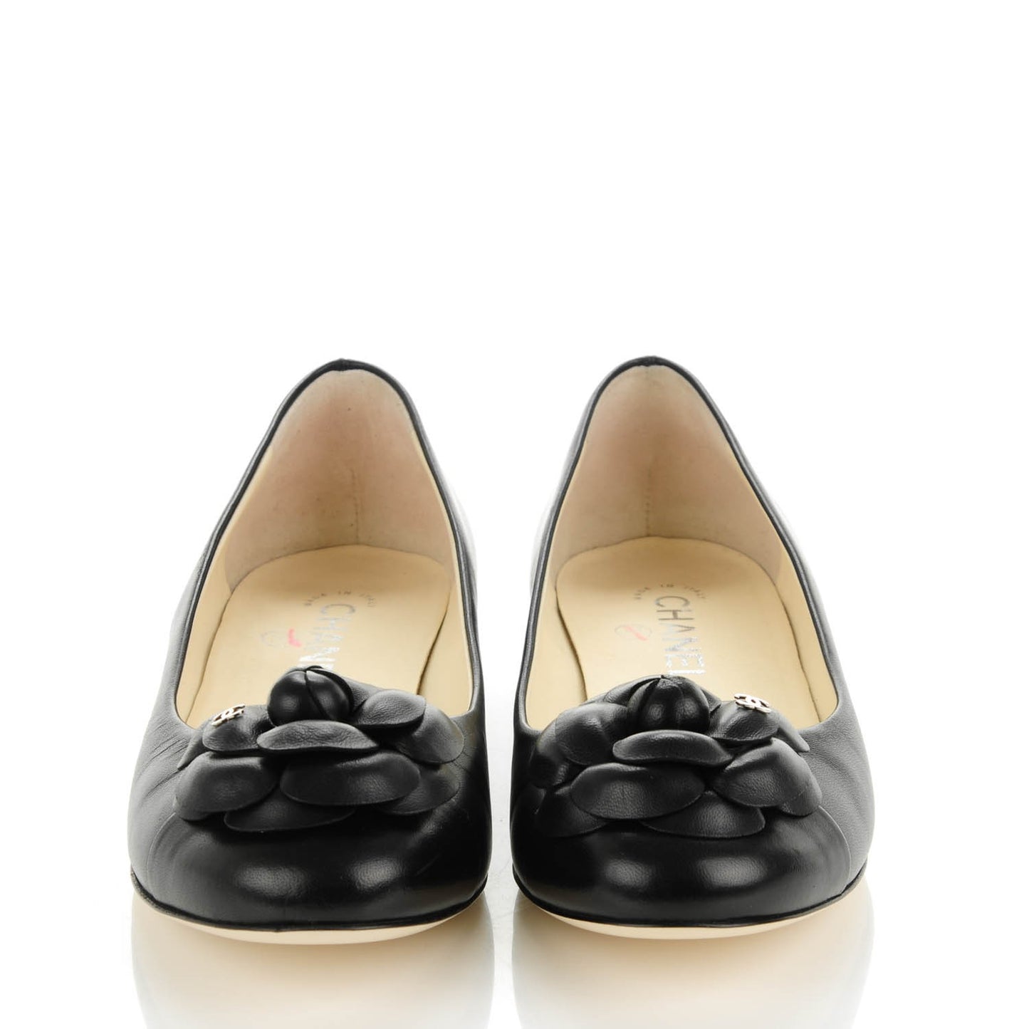 Lambskin Camellia Ballerina Flats 39 Black