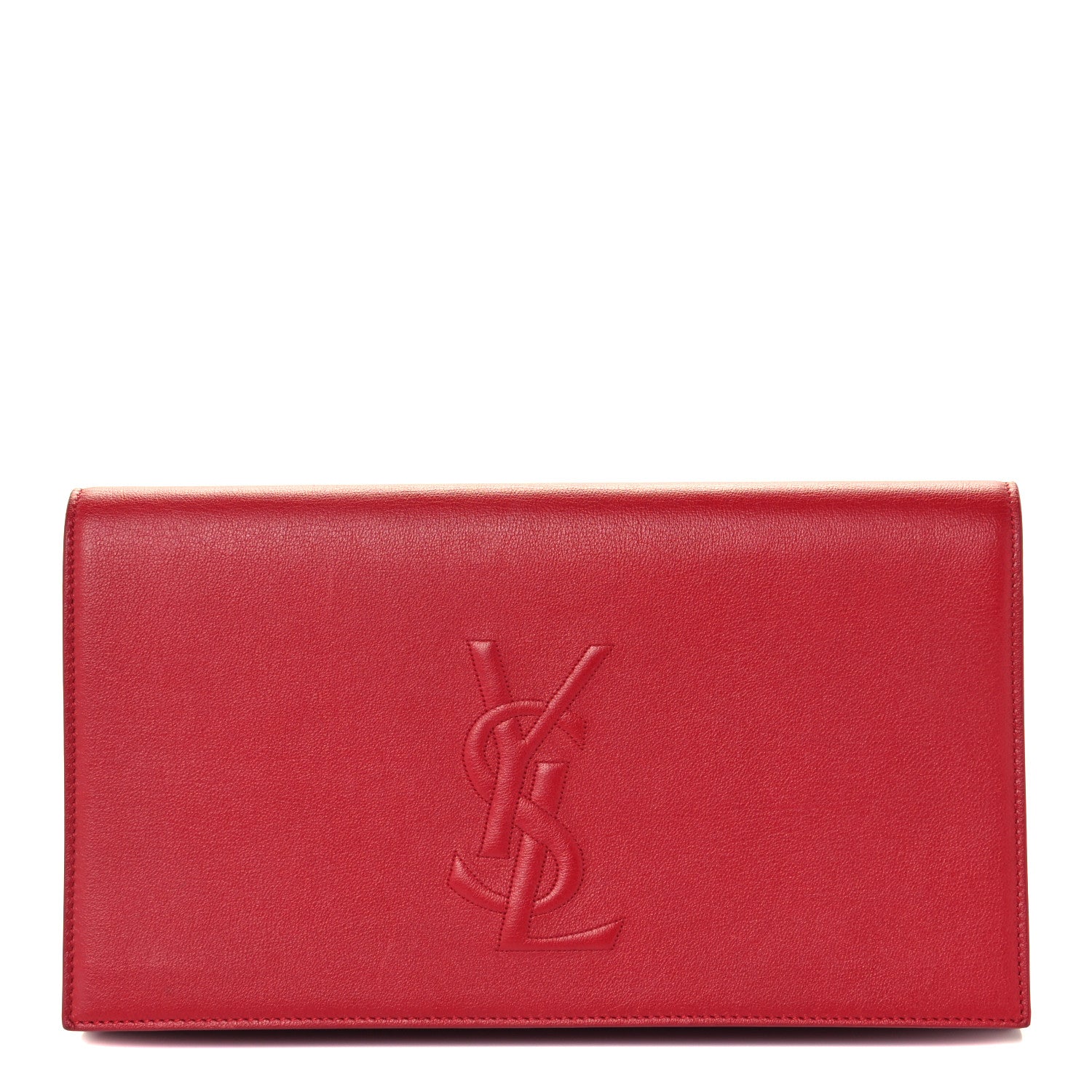 Saint Laurent Calfskin Monogram Large Belle De Jour Clutch Lipstick Red 1 of 8