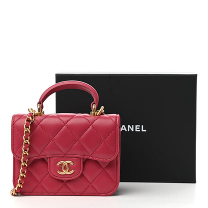 Chanel Lambskin Quilted Top Handle Flap Coin Purse With Chain Dark Pink 12 of 12