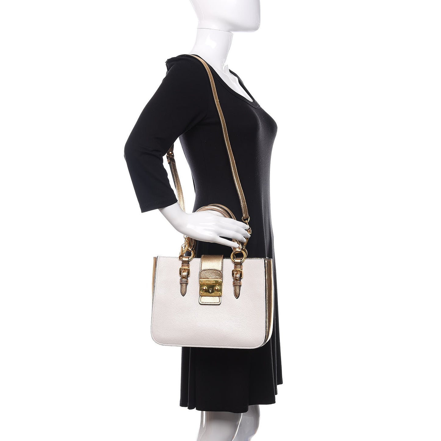 Metallic Goatskin Madras Bi-Color Shopping Tote White Pyrite