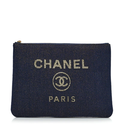 Chanel Lurex Canvas Medium Deauville Cosmetic Pouch Navy Blue Gold 1 of 11