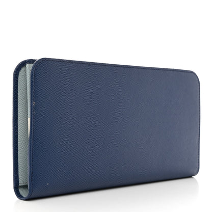 Prada Saffiano Metal Double Snap Travel Wallet Cobalto 3 of 8