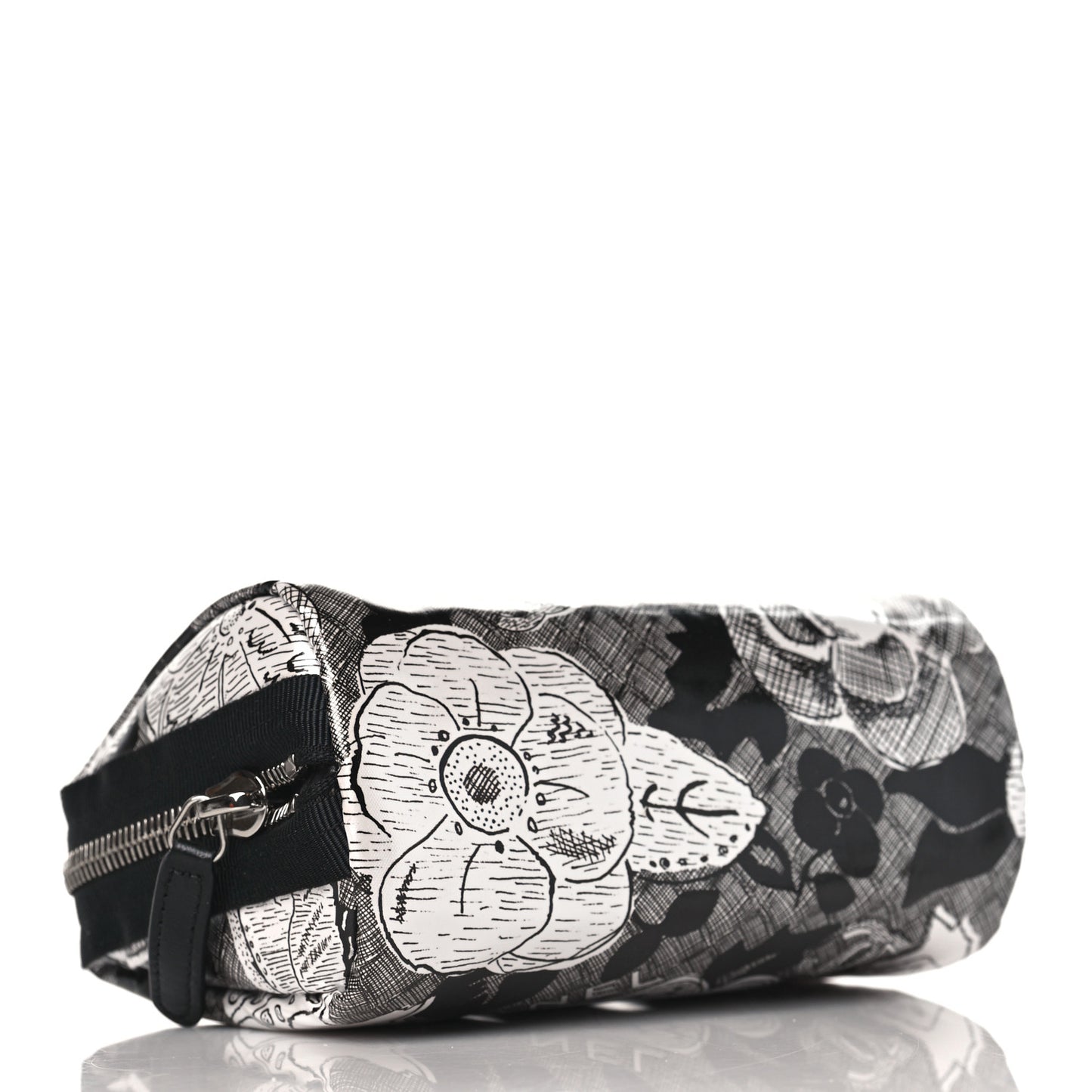 Coated Canvas Lambskin Camellia Cosmetic Pouch Black White