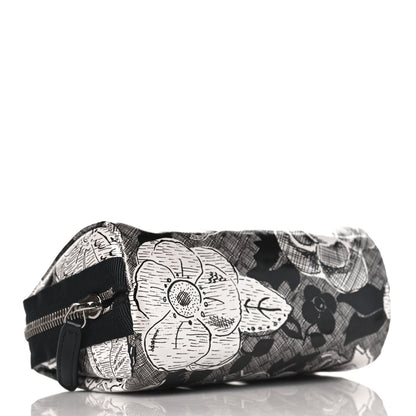 Chanel Coated Canvas Lambskin Camellia Cosmetic Pouch Black White 4 of 8