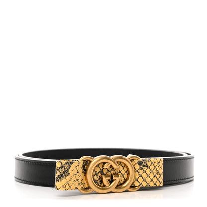 Gucci Calfskin Snakeskin Interlocking G 20mm Belt 85 34 Black Explosive Yellow 1 of 6