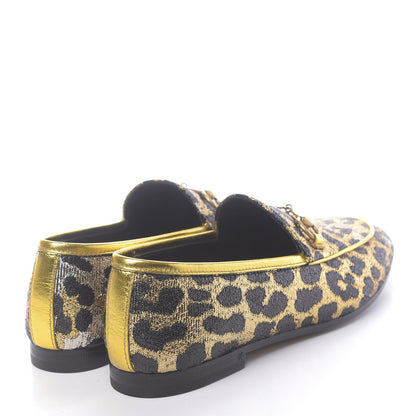 Gucci Jacquard Leopard Print Horsebit Womens Jordaan Loafers 36 Gold 4 of 9