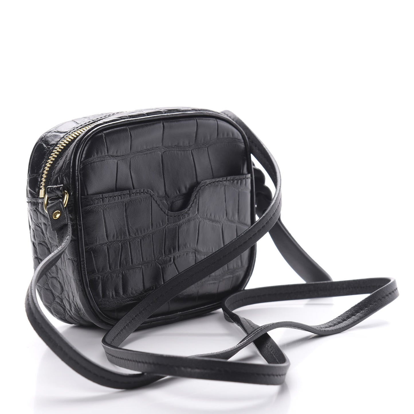 Calfskin Crocodile Embossed Camera Shoulder Bag Black