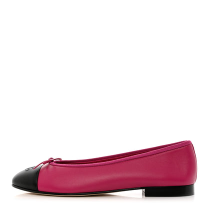 Chanel Goatskin Cap Toe CC Ballerina Flats 40.5 Bright Pink 1 of 9