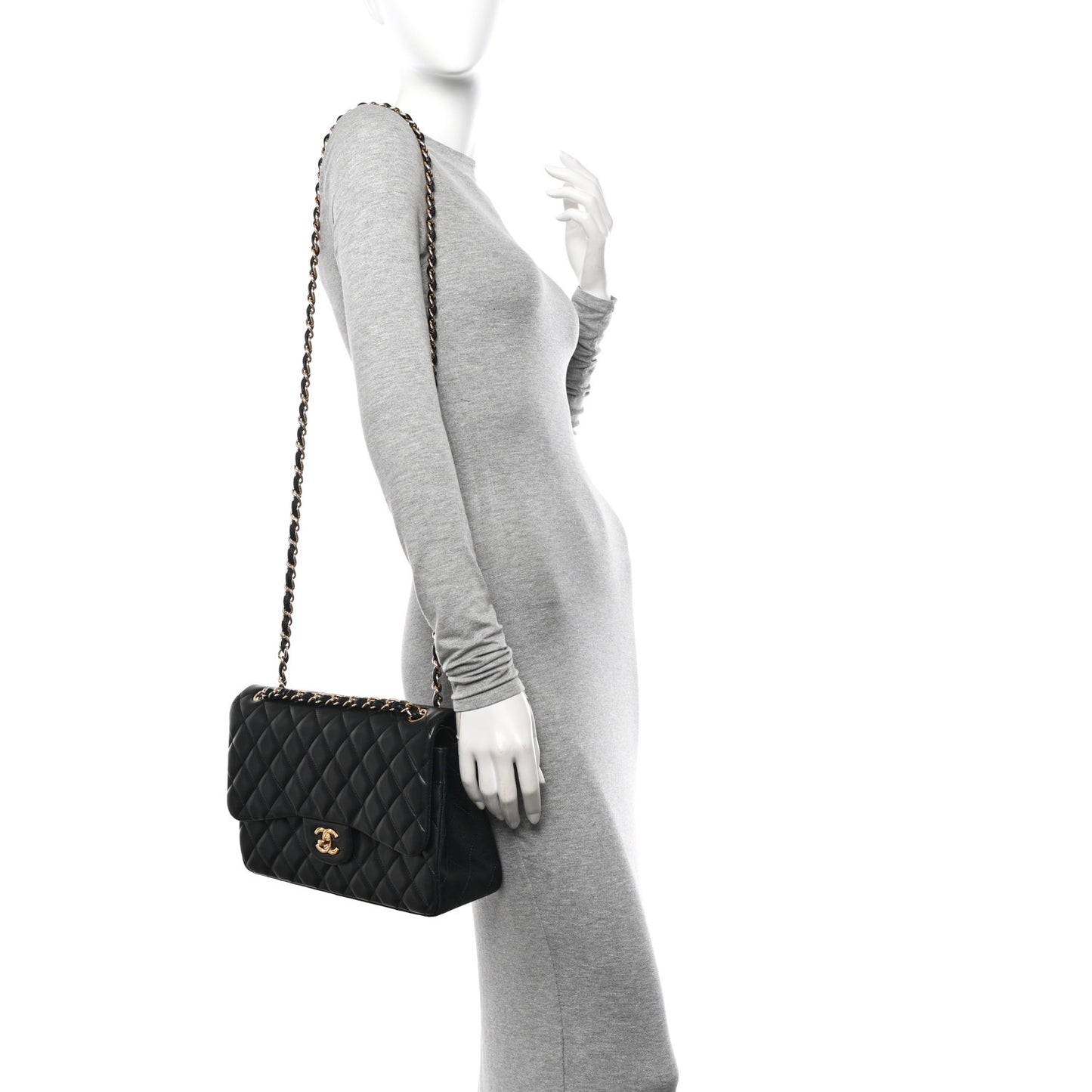 Lambskin Quilted Jumbo Double Flap Black