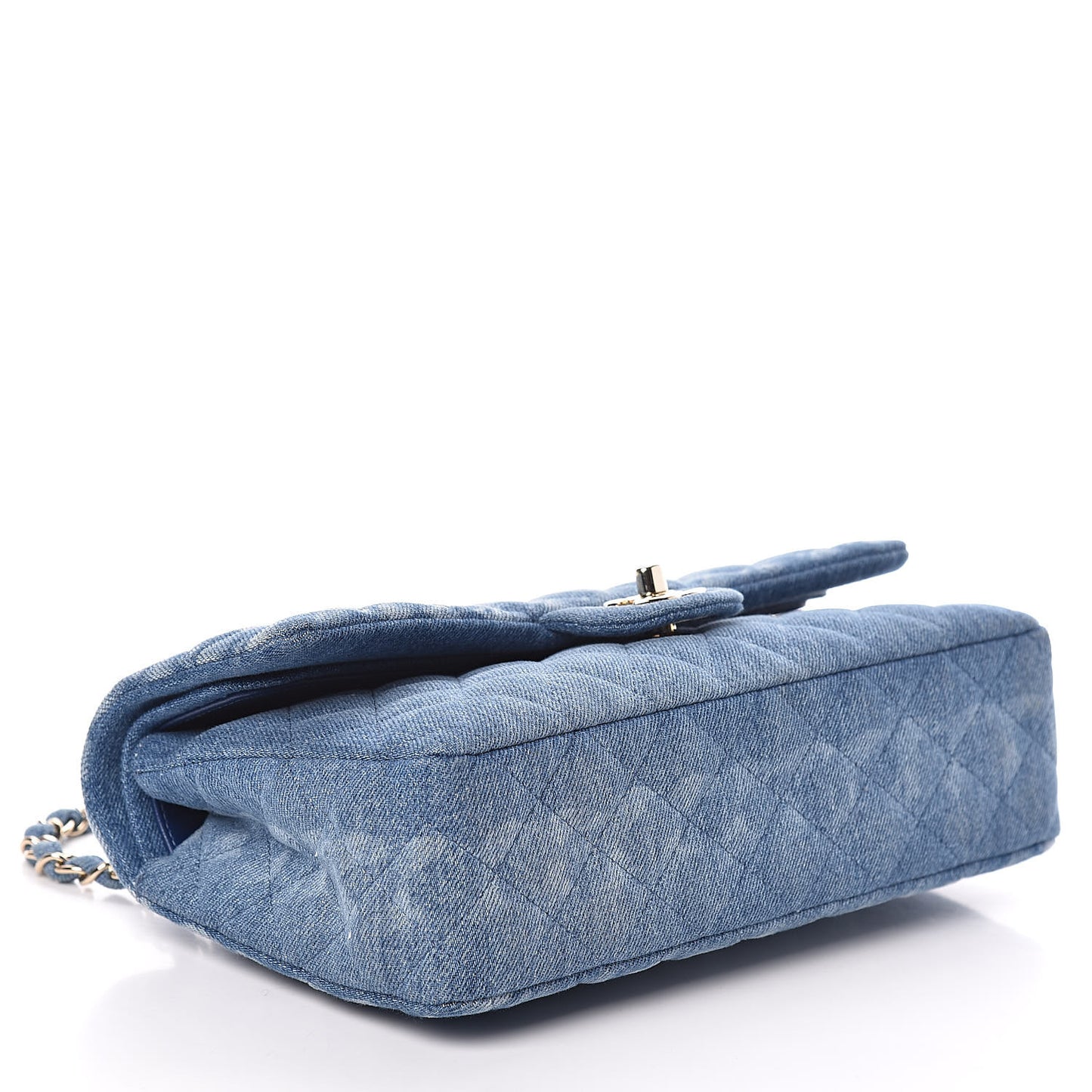 Denim Quilted Medium Double Flap Blue